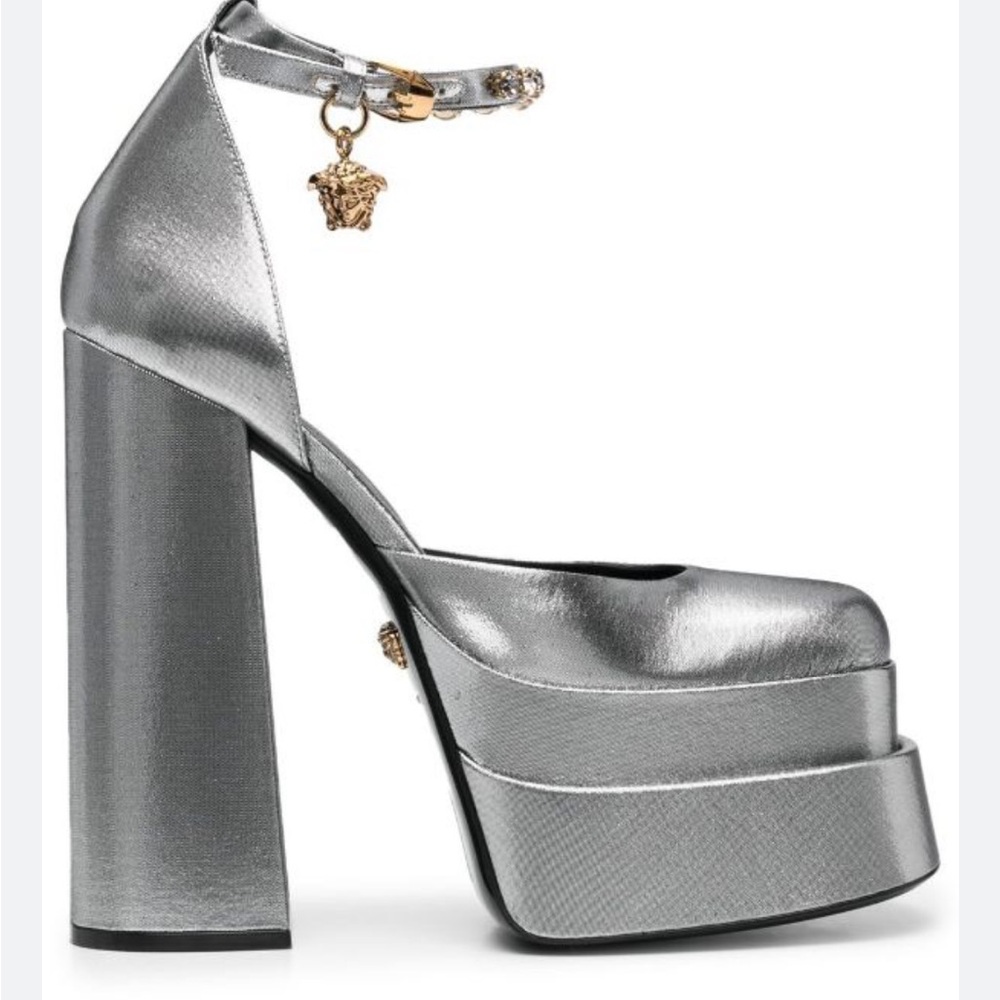 Versace Metallic Satin Platform Pumps